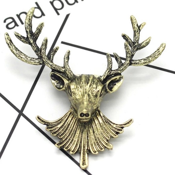 NEW Antique Gold Holiday Reindeer Antler Brooch - Picture 5 of 5